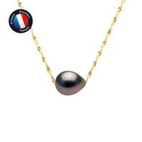 PERLINEA - Collier Perle de Culture de Tahiti A+ - Semi-Baroque 8-9 mm - Or Jaune - Bijoux Femme