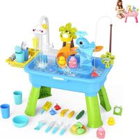 Table Sable Et Eau 4-en-1 Enfant – Pompe à Eau, Jeu De Pêche, évier Jouet, Extérieur Plage, Dès 4 Ans