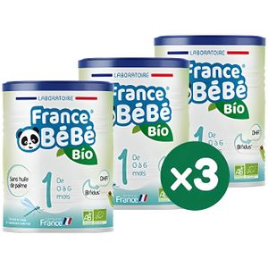 LAIT 1ER ÂGE FRANCE BéBé BIO - Lait infantile pour bébé 1er âge en poudre 0 à 6 mois - BIFIDUS - SANS HUILE DE PALME - Pack 3 boîtes de 400g