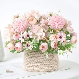 Lot de 2 bouquets de fleurs Artificielles Lumenty la D/écoration Int/érieure-Chaque Bouquet est Compos/é de 7 tiges Dot/ées de Feuilles et de 21 T/êtes de fleurs-Style R/étro-Couleur Rose