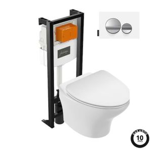 WC - TOILETTES Pack WC suspendu sans bride compact JACOB DELAFON Nouvelle vague+ bâti-support + plaque Chrome brillant/Blanc mat