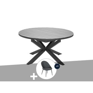 Ensemble table et chaise de jardin Table de jardin ronde en aluminium gris avec allonge papillon Palma avec 6 chaises Fuerte Aventura - Jardiline