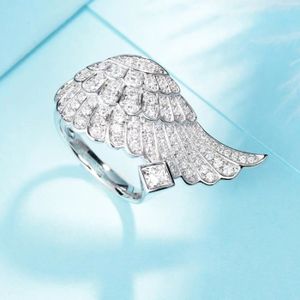 LVYE1 Bagues en Argent 925 pour Hommes Et Femmes Anneau Ailes dange Le Placage dor Blanc Ne Se D/écolore Pas Conception Douverture R/églable Convient /À Toutes Les Tailles De Doigts