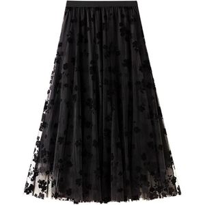 JUPE Jupe Femme Tapèze Longue Plissée en Tulle Floqué e