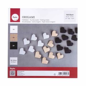JEU DE ORIGAMI 100 Feuilles pour origami - RAHYER - 20 x 20 cm - Couleurs beige, noir et blanc - 80g/m2