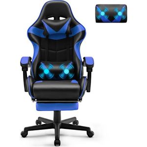 ALFORDSON Chaise Gaming avec Chaise Bureau de Massage Lombaire Bleu et Noir