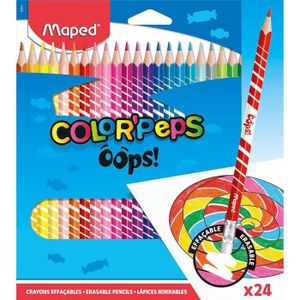 JEU DE COLORIAGE - DESSIN - POCHOIR MAPED Couleur Oops Color'Peps-24 Coloriage avec Embout Gomme Triangulaire Ergonomique-Pochette de 24 Crayons Effaçables en Résin48