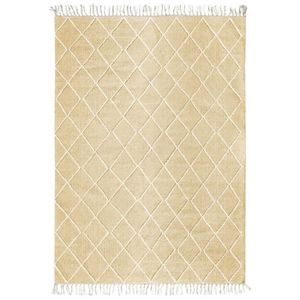 TAPIS DE COULOIR BOHO CROISILLONS - Tapis coton motif croisillons en laine épaisse naturel 120 x 170 cm Beige