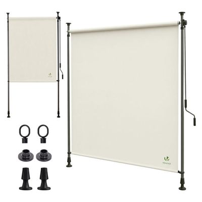 Banne Rétractable Manuelle 4m Sans Perçage – Auvent Balcon Terrasse Hauteur Réglable 2-3m, Tissu Oxford PU Beige (3,95 X 1,2 M)