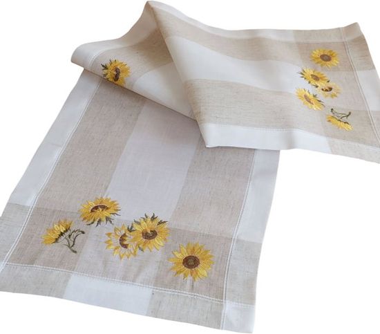 Raebel Tovaglia con ricamo a cerchi, effetto lino naturale, 85 x 85
