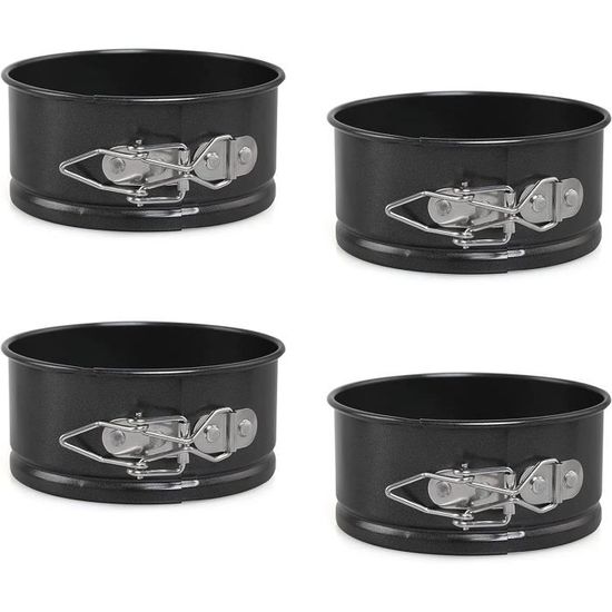 Moule à Manqué à Charnière 11 Cm - Lot De 4 Mini Moules à Gâteau Avec Fond Amovible Anti-adhésif