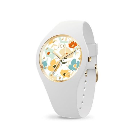 Bracelet silicone / plastique femme - ICE WATCH - Montre Ice Watch Ice Flower Pastel Floral S - Couleur de la matière:Blanc
