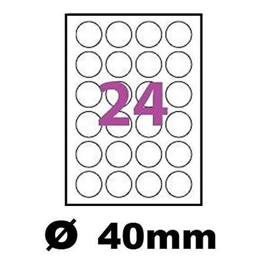 2400 Étiquettes rondes de 40 mm de diamètre - 100 Feuilles A4 - Papier  Brillant