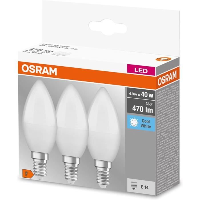 OSRAM LED BASE Classic B40, ampoule LED à filament dépoli en verre pour culot E14, forme bougie