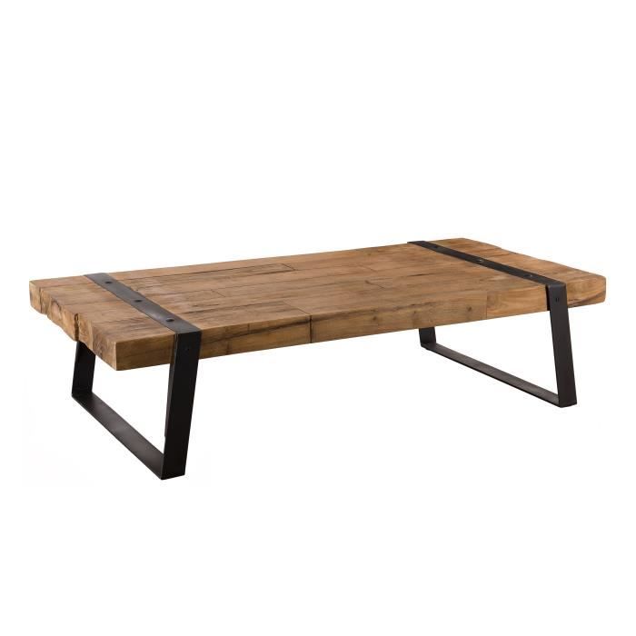 Table basse rectangulaire - Teck recyclé et pieds inclinés métal - 140 x 71 x 35 cm