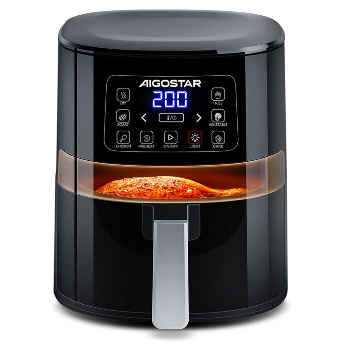 Aigostar Maha - Friteuse à air 0% BPA. 4L, 1600W. 5 menus préprogrammés + mode manuel. Fenêtre, panneau tactile LED.