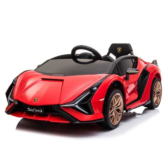 Lamborghini Voiture électrique pour enfants MP4 Bluetooth Télécommande 2 roues motrices Rouge