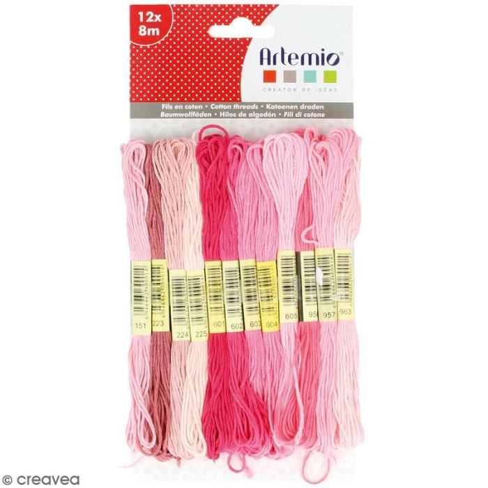 Fils en coton Artemio - Rose - 12 échevettes de 8 mètres Lot de fils en coton Artemio pour bracelets brésiliens, Peut aussi être