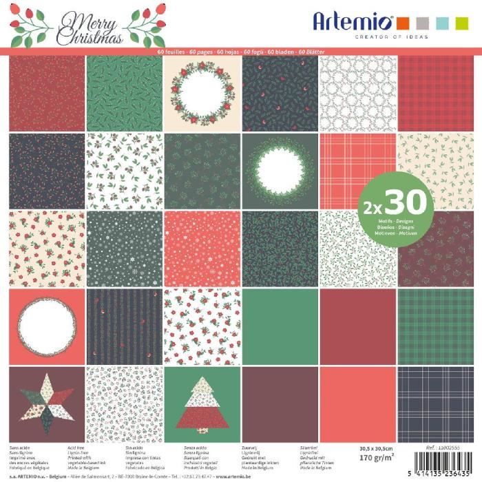 Bloc de 60 feuilles de papier scrapbooking 30x30 cm 'Merry Christmas' d'Artemio