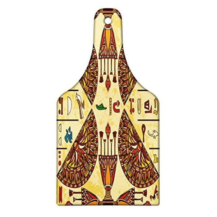 Batterie De Cuisine J3349 Planche à découper imprimé égyptien, hiéroglyphes sur papyrus vieilli avec des objets culturels folkloriqu