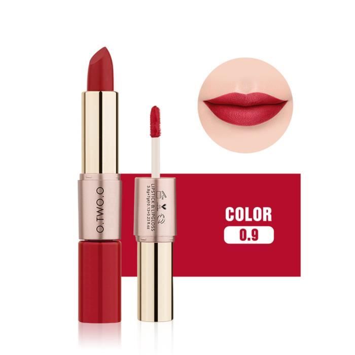 Femmes 2 en 1 Velvet Matte Lipstick Lip Gloss Double-End Makeup 12 couleurs JCH90430685I_Lerekii