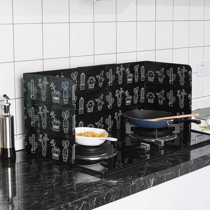Plaque Anti-Projections De Cuisson Plaque Anti-Projections En Feuille d'aluminium pliant Dimension 84.5*32.7*0.08cm Noir