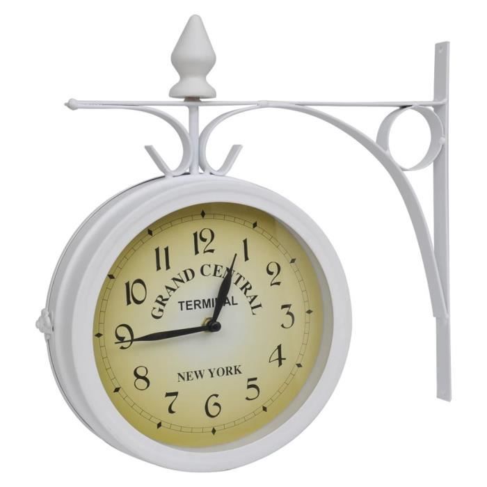 FAC Horloge de gare blanche retro double face New York