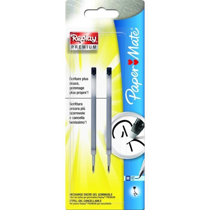 PAPERMATE Lot de 2 recharges pour stylo bille 0,7 mm Replay Premium gel Noir