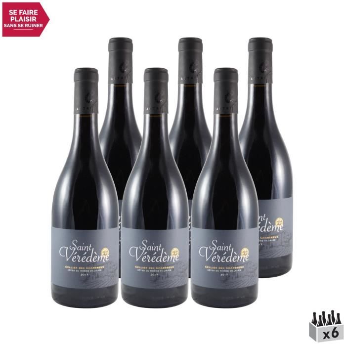 Côtes du Rhône Villages Saint Veredeme Rouge 2017 - Lot de 6x75cl - Cellier des Chartreux - Vin AOC Rouge de la Vallée du Rhône