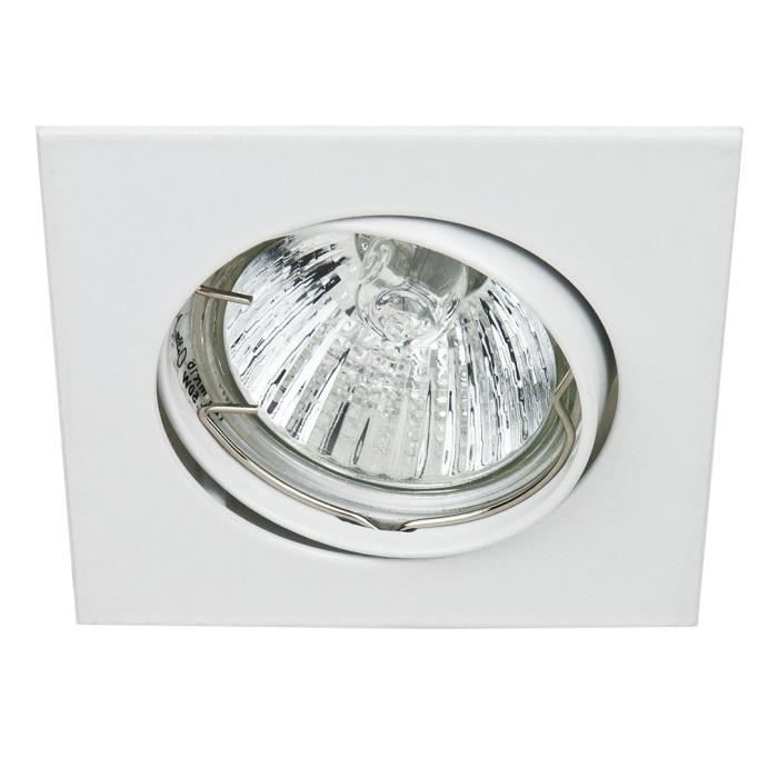 Support encastrable carré pour ampoule spot halogènes, CFL ou LED de 50W Max Couleur Blanc