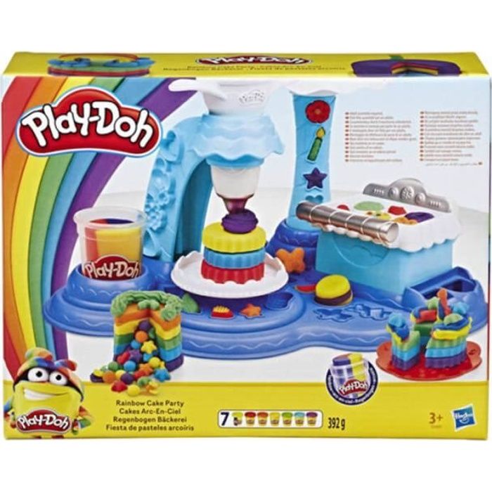 Play-Doh Cakes arc-en-ciel avec 7 couleurs atoxiques et pâte arc-en-ciel 3 en 1