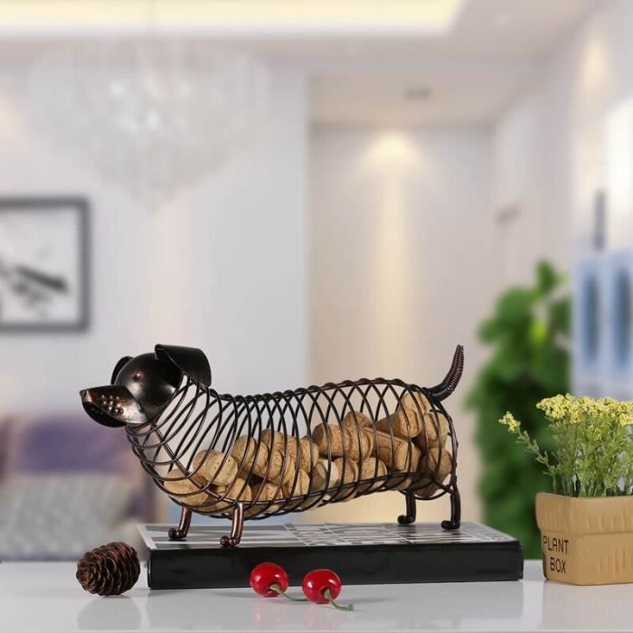 TOI Métal Animal Statue teckel vin liège conteneur moderne artificiel fer artisanat décoration de la maison ornements