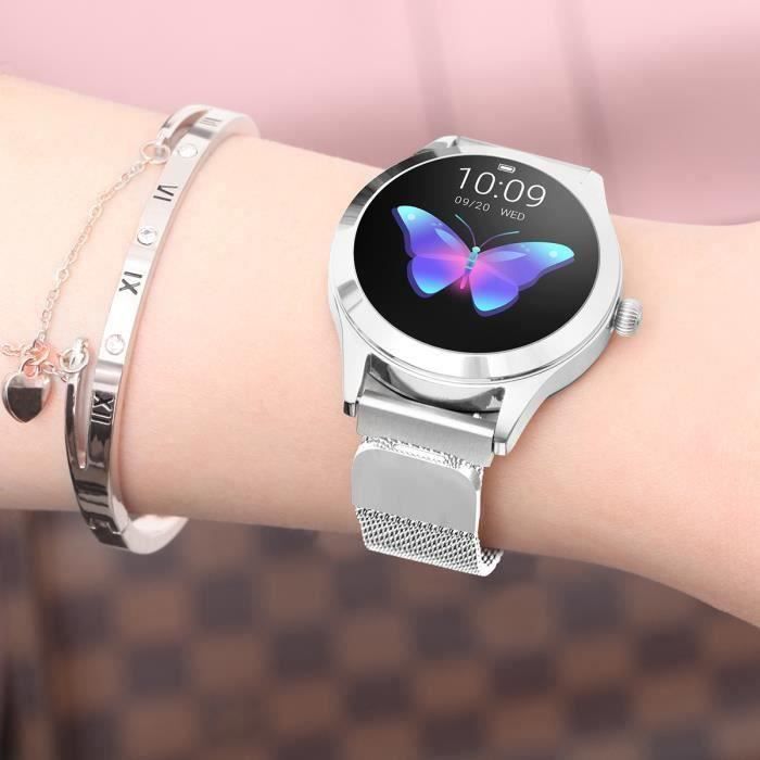 Montre Connectée Femmes Sport Argent KW10, Imperméable Bluetooth Surveillance Santé Cardiaque Sommeil Bracelet En Acier Inoxydable