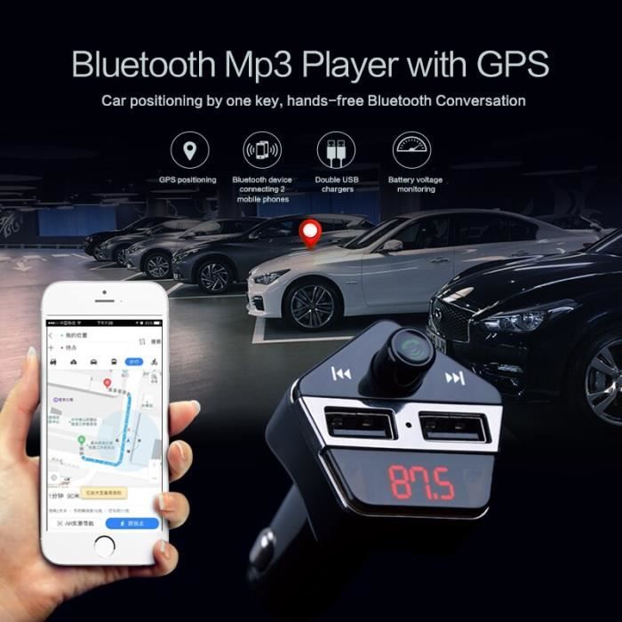 Lecteur Bluetooth Mp3 sans fil - Voiture, mains libres, Kit transmetteur Fm modulateur FM, localisation GPS,