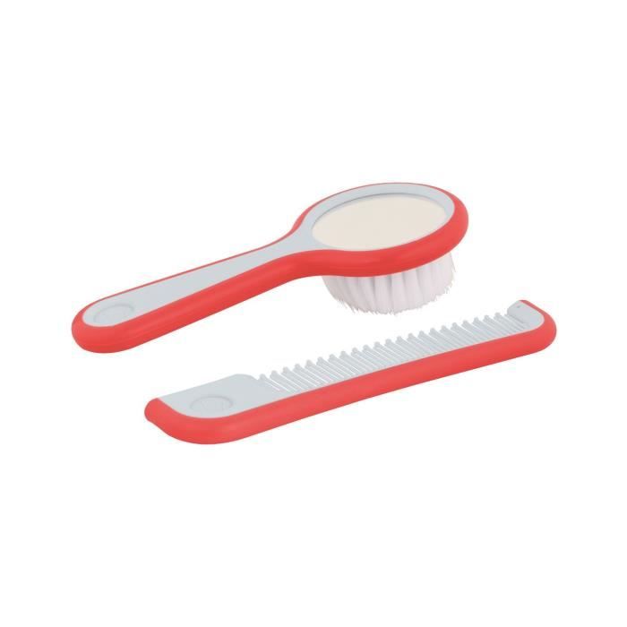 BEBE CONFORT Brosse miroir et peigne - Rouge et blanc