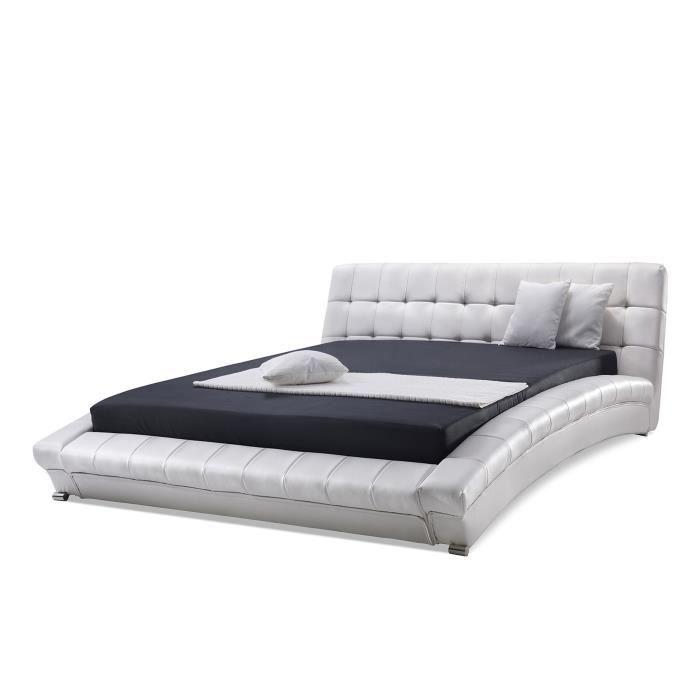 Lit design en cuir - lit double 160x200 cm - blanc - sommier inclus - Lille