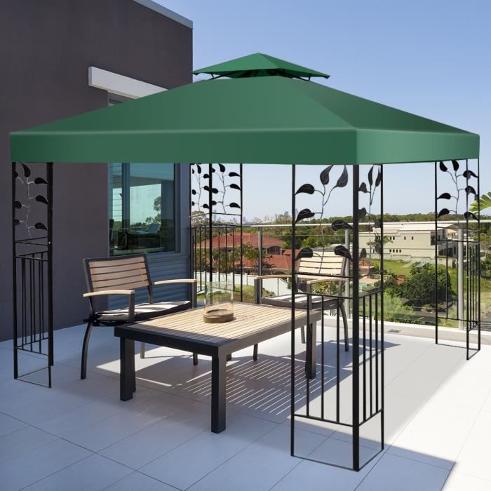COSTWAY Toile de Rechange en Polyester Impérméable de Jardin pour Pavillon Tonnelle 3 x 3 M Vert