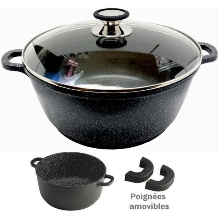 Faitout 28 cm Revêtement façon pierre Noir