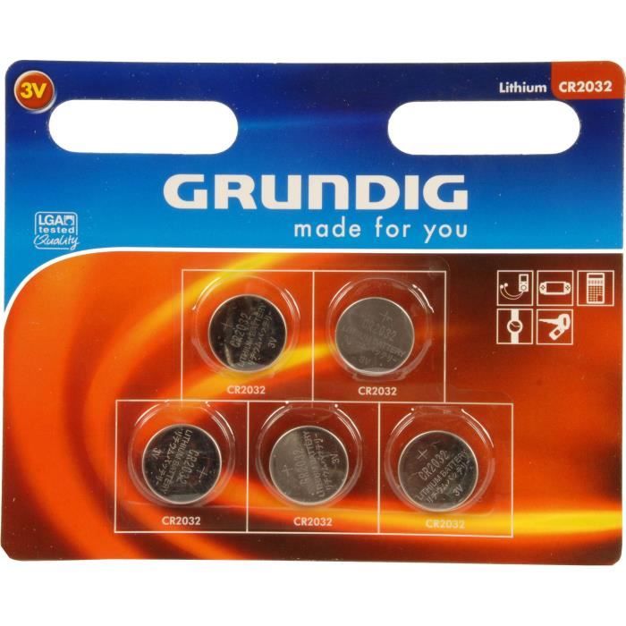 GRUNDIG Pile Bouton CR2032 - 3 V - Pack de 5