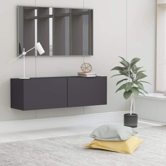 LAM Meuble TV Gris 100x30x30 cm Aggloméré