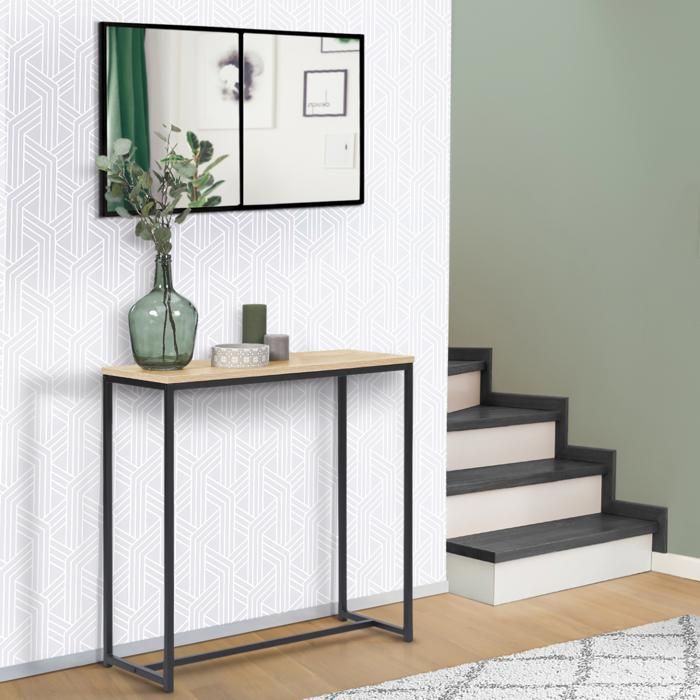 IDMARKET Console DETROIT avec miroir 2 bandes design industriel