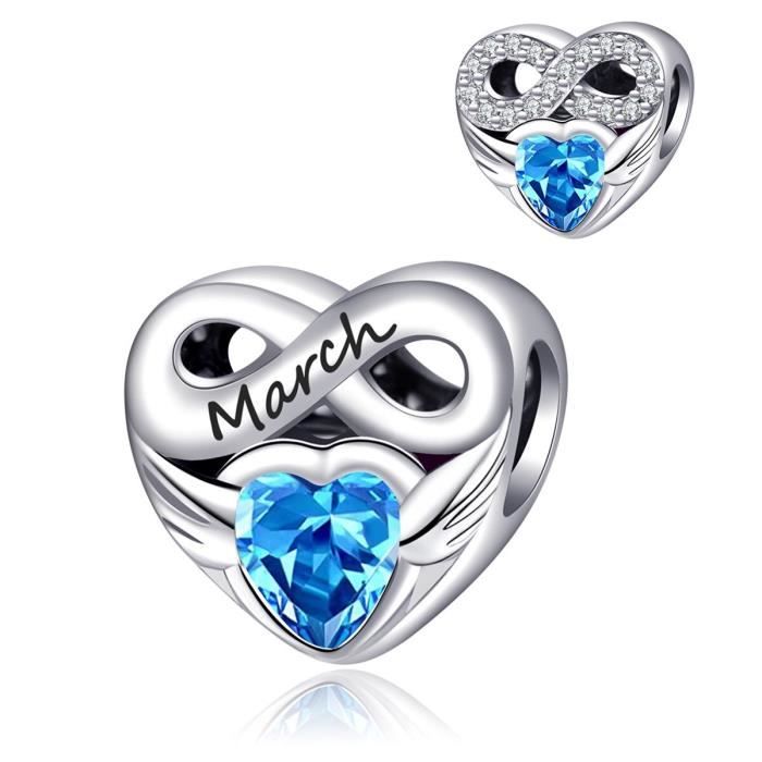 LaMenars March Birthstone Heart Bead Fit Original Pandora Charm Bracelet Genuine 925 Sterling Silver For Women Jewelry DIY Making