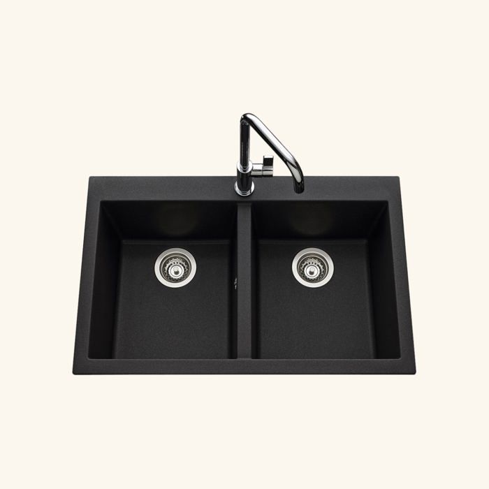 Évier granit noir moucheté Luisina QUADRILLE 2 bacs Noir