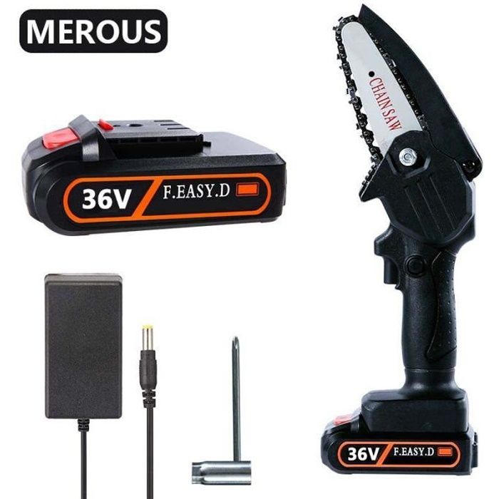 MEROUS Mini tronçonneuse 4pouces 2 batteries pour une autonomie longue durée (36V,1800W)