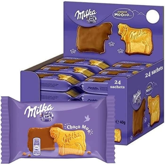 Milka Choco Moo - Biscuit Nappé au Chocolat au Lait - Format Pocket facile à emporter - Présentoir de 24 Paquets (40 g)