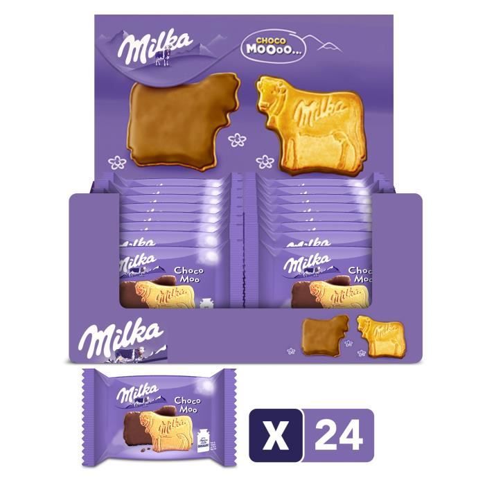 Milka Choco Moo - Biscuit Nappé au Chocolat au Lait - Format Pocket facile à emporter - Présentoir de 24 Paquets (40 g)