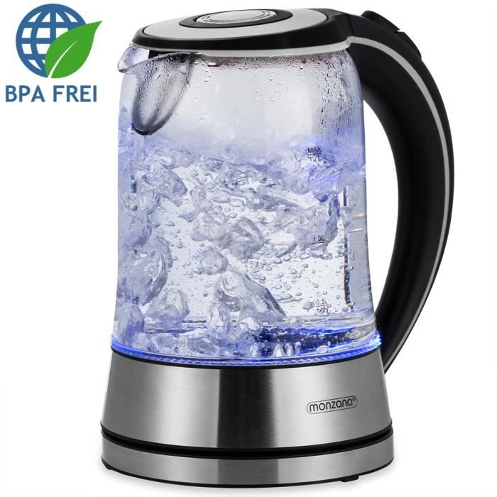 DEUBA - Bouilloire électrique en verre • 2200W – 1,7L • avec illumination LED • sans BPA • Arrêt automatique - Eau chaude, Tisanes
