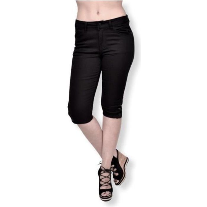 Ströebele SES Pantacourt 3/4 Coton Stretch Femme – Legging Court Confortable Taille Mi-Haute Noir
