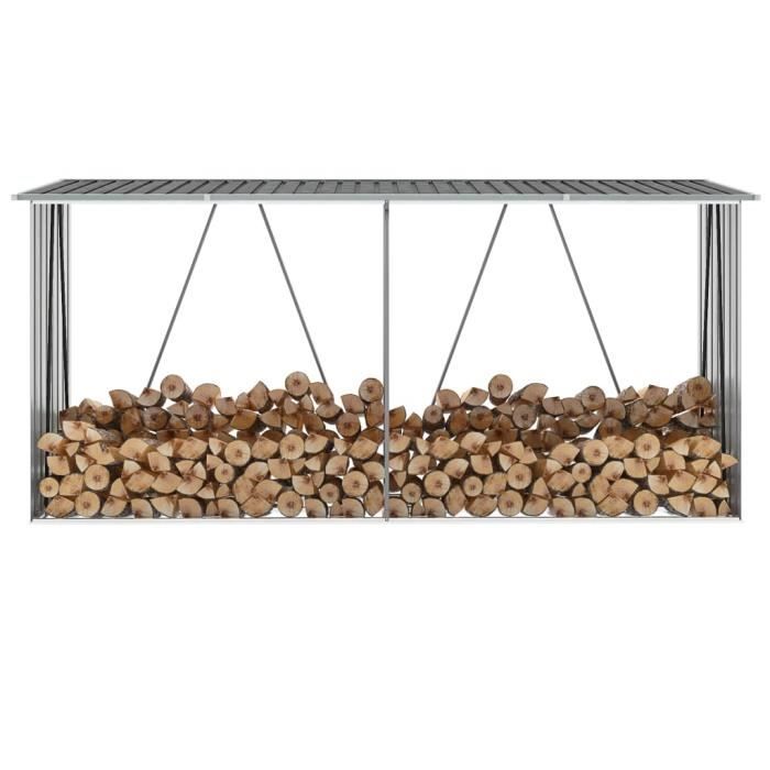 Abri de stockage de bois-ABRI BÛCHES Porte-bûche range-bûche Acier galvanisé 330x84x152 cm Gris