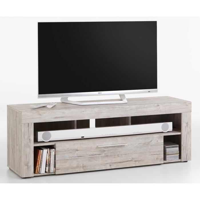 Meuble TV en MDF et panneaux de particules coloris chêne sable- Dim : L 150 x H 53 x P 41,5 cm